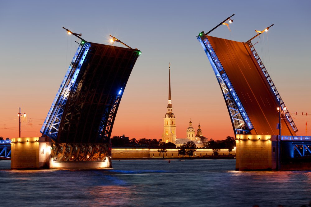 White nights in St. Petersburg. Divorced Palace bridge. Russia